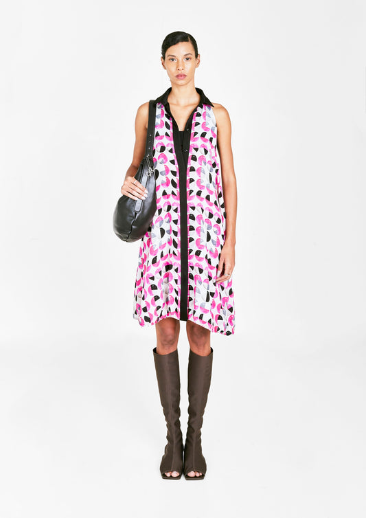 VESTIDO DE SEDA ESTAMPADO BOLA ROSA