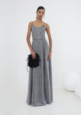 VESTIDO LONGO COM CORSELET DE TELA
