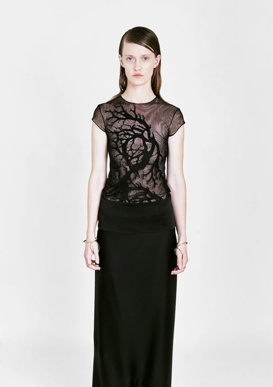 BLUSA ÁRVORE COM MANGAS DE TULE