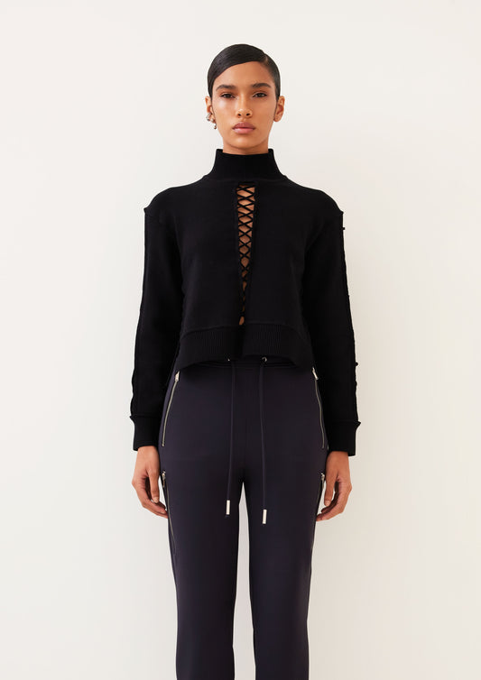 TRICOT VAZADO COM TIRAS CURTO