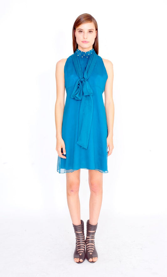 VESTIDO CURTO CHIFFON COM BORDADO