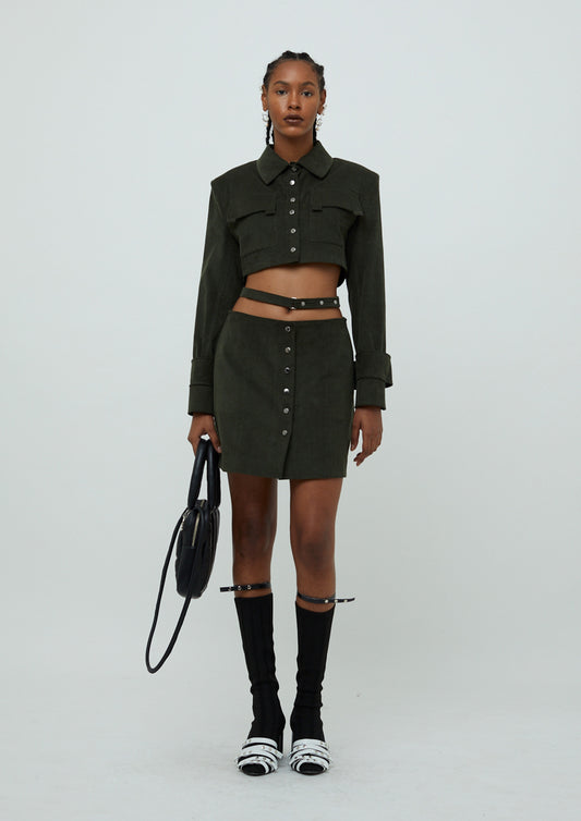 MINI VESTIDO CROPPED COM SAIA DE VELUDO