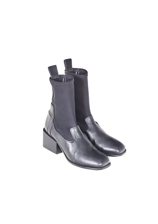 BOTA NEOPRENE COM COURO CANO MÉDIO