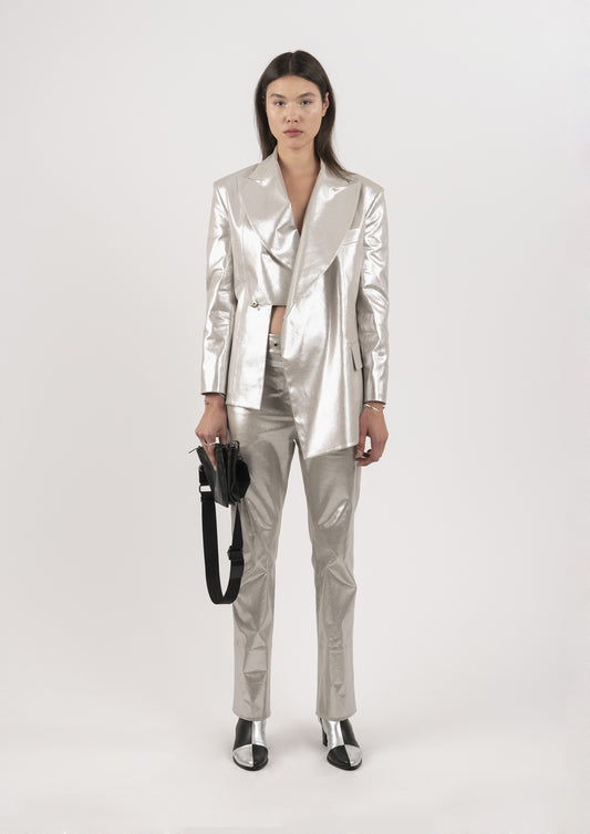 BLAZER ASSIMÉTRICO PRATEADO ALGODÃO