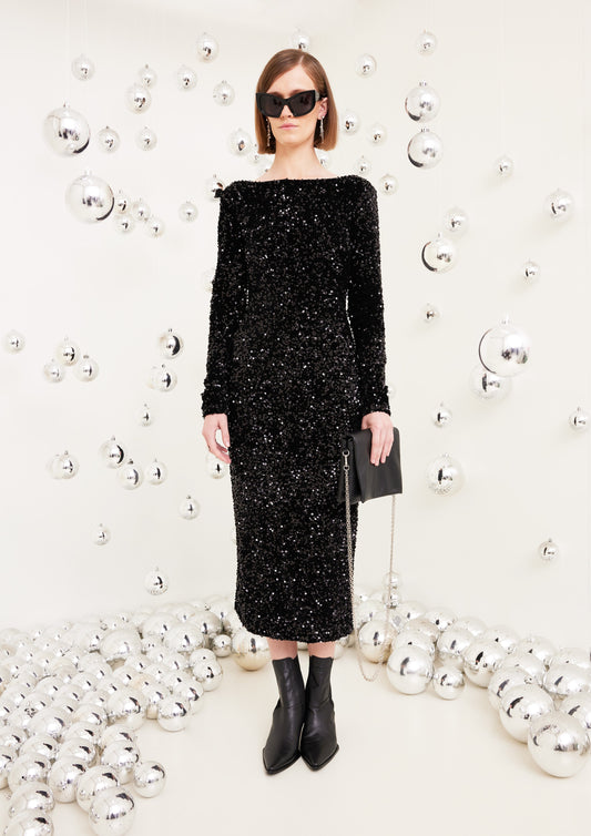 VESTIDO MIDI DE PAETÊ VELUDO