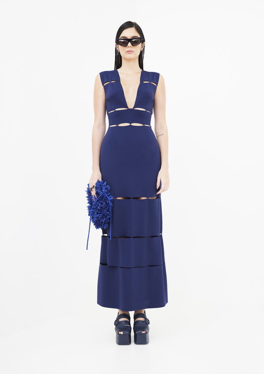 VESTIDO LONGO COM RECORTES TECH PRENE