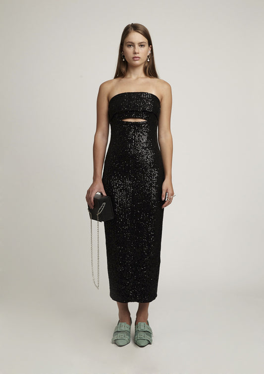 VESTIDO SEM ALÇA DE PAETÊ