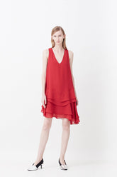 VESTIDO CURTO DE CHIFFON COM BABADO