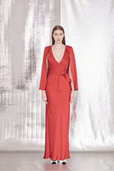 VESTIDO LONGO VIÉS COM PELERINE DE CREPE