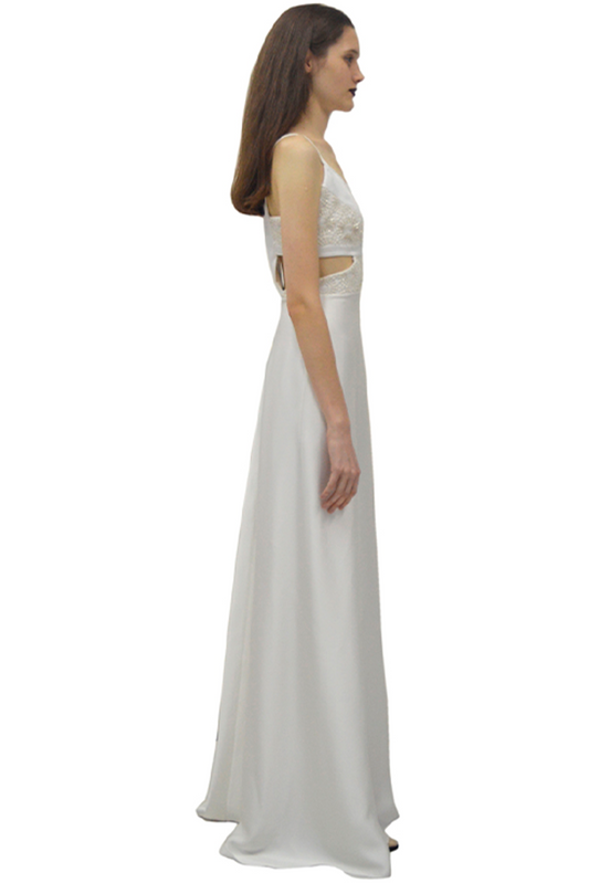 VESTIDO LONGO VAZADO COM DETALHE RENDA