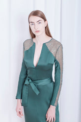 VESTIDO LONGO CREPE E PAETÊ