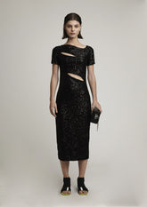 VESTIDO MIDI VAZADO DE PAETÊ