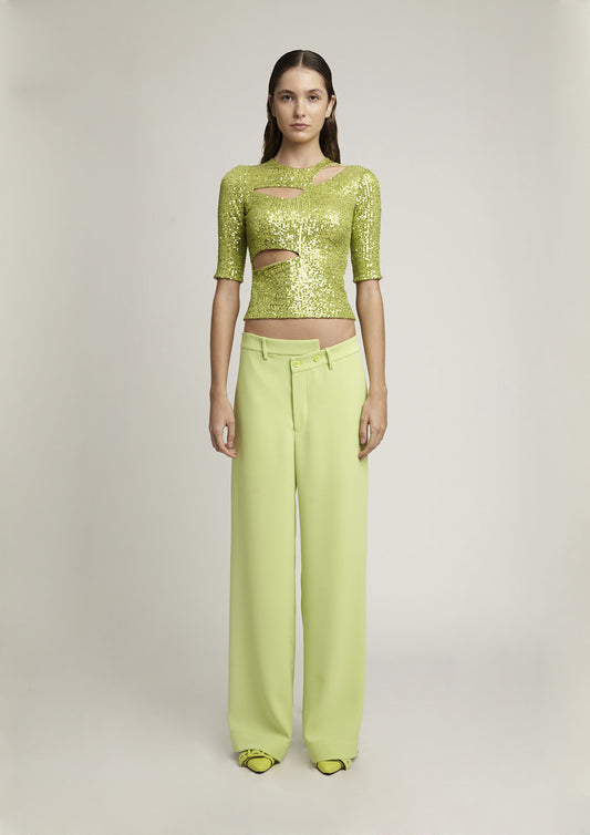 CALÇA COM CÓS ASSIMÉTRICO DE CREPE