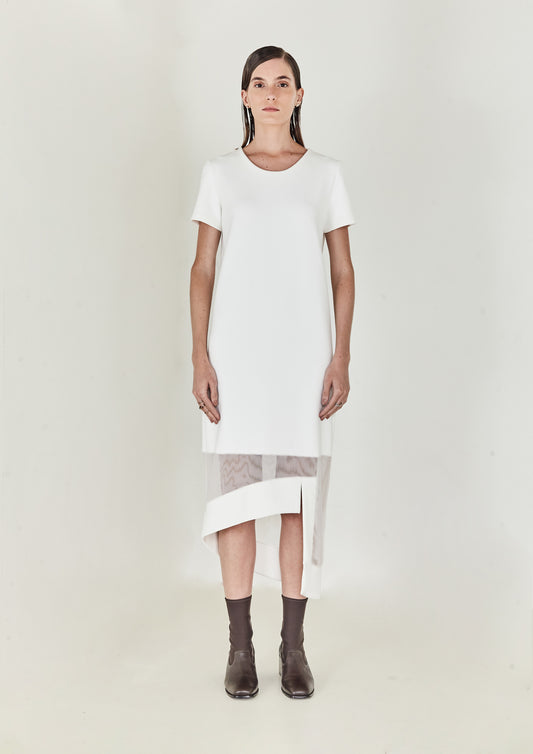 VESTIDO MIDI MALHA E TULE