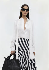 CAMISA DE CREPE COM GOLA LAÇO