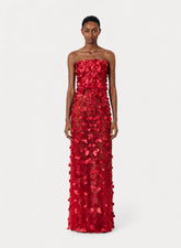 VESTIDO SEM ALÇA COM FLORES PÉTALAS