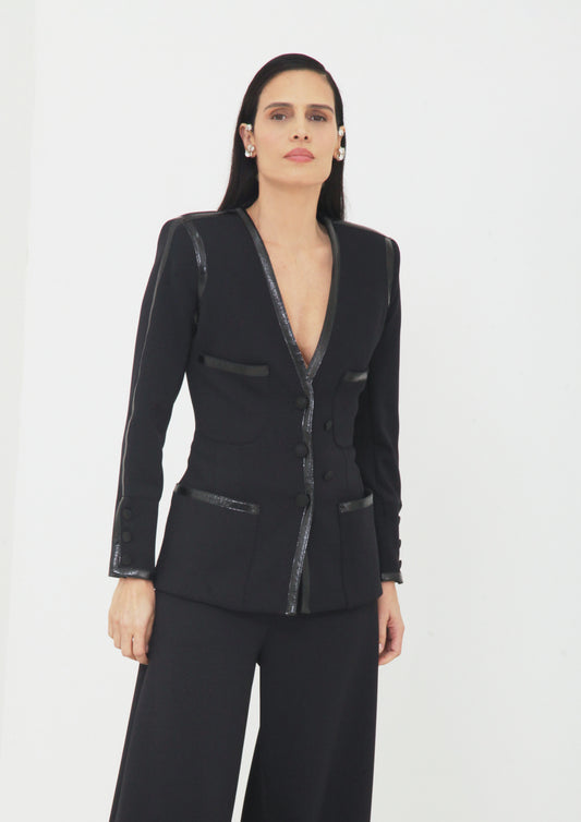 BLAZER DE JERSEY E VERNIZ