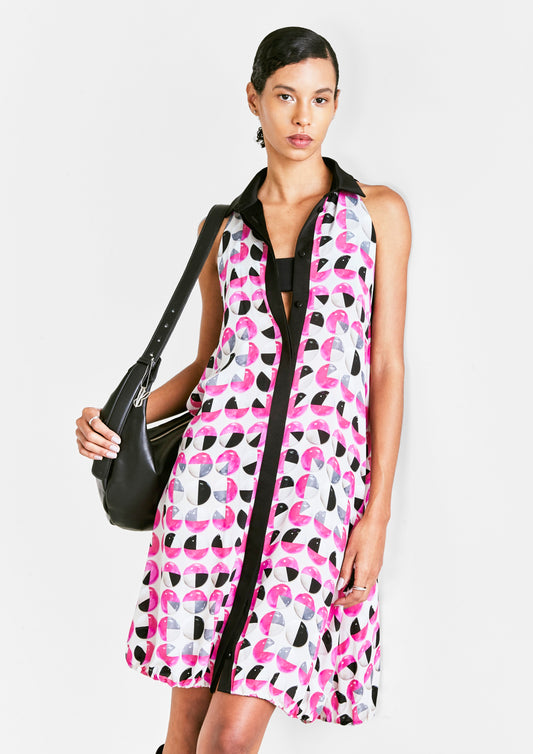 VESTIDO DE SEDA ESTAMPADO BOLA ROSA