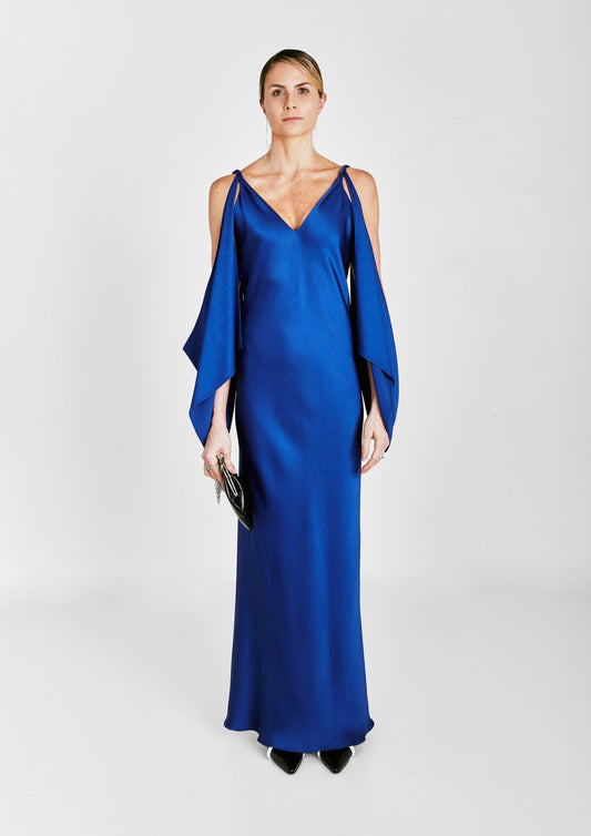 VESTIDO LONGO VIÉS MANGA