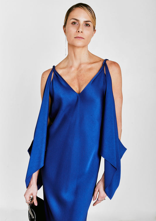 VESTIDO LONGO VIÉS MANGA