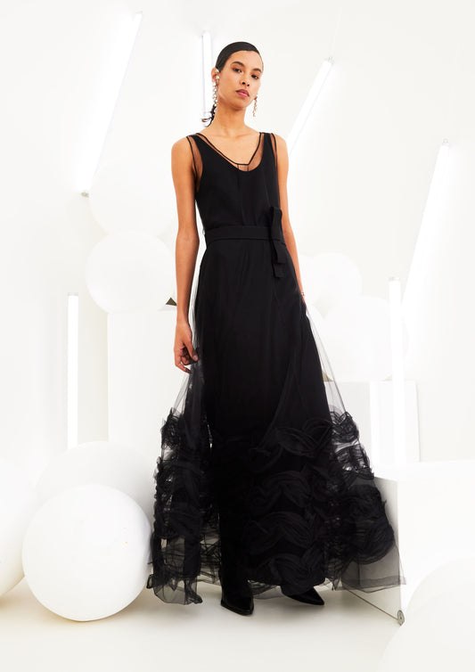VESTIDO LONGO DE TULE LABIRINTO