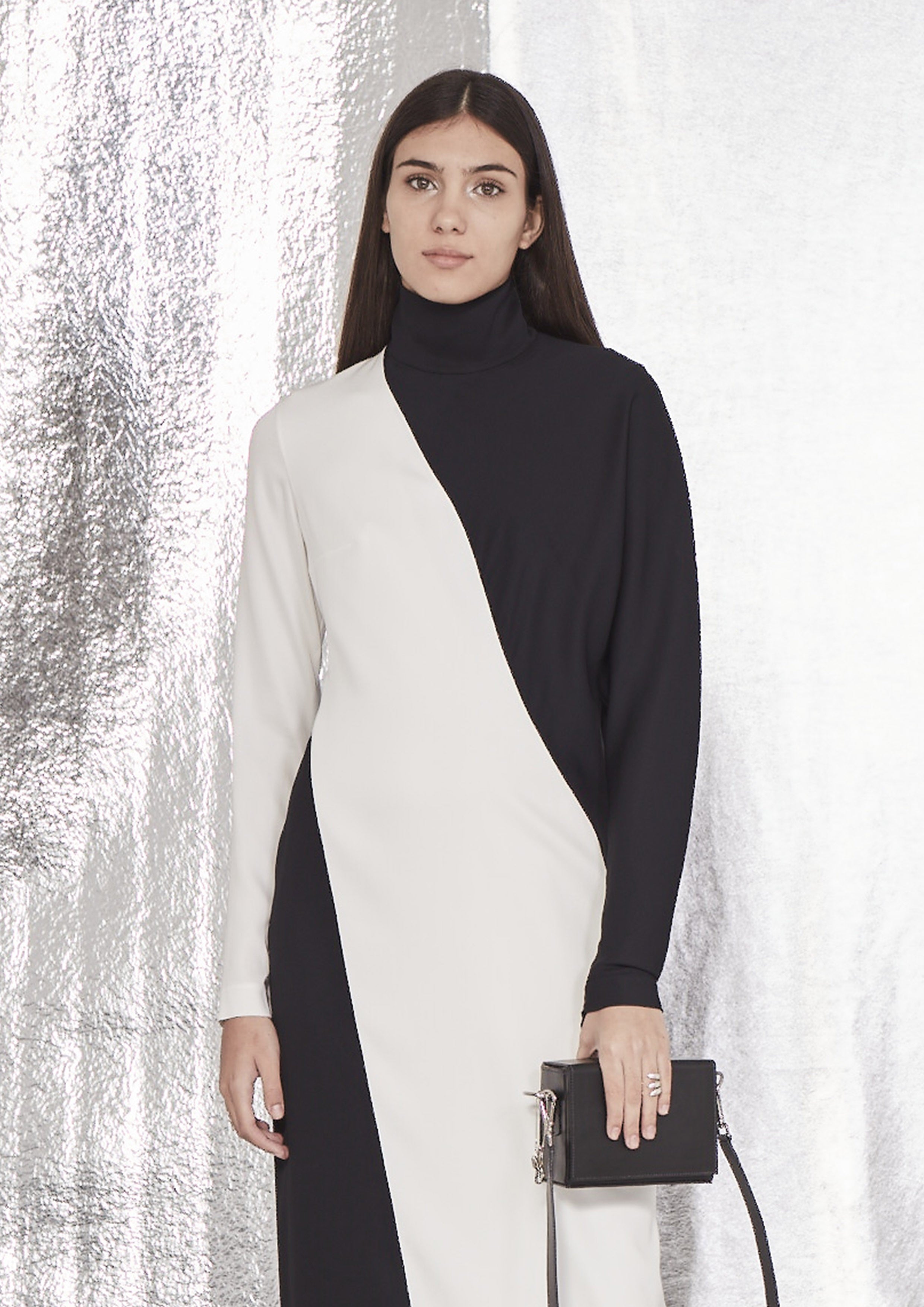 VESTIDO MIDI BICOLOR DE CREPE