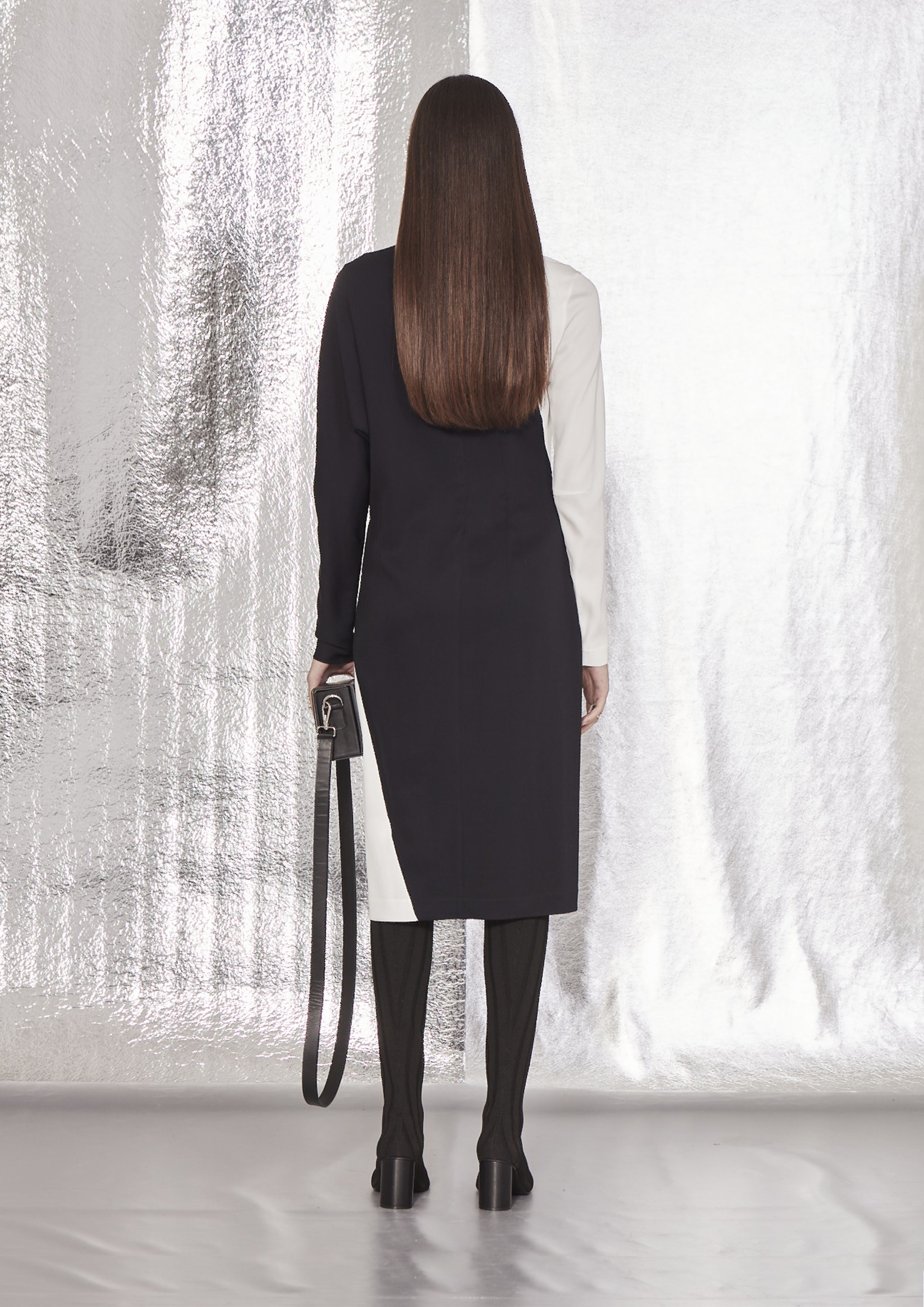 VESTIDO MIDI BICOLOR DE CREPE