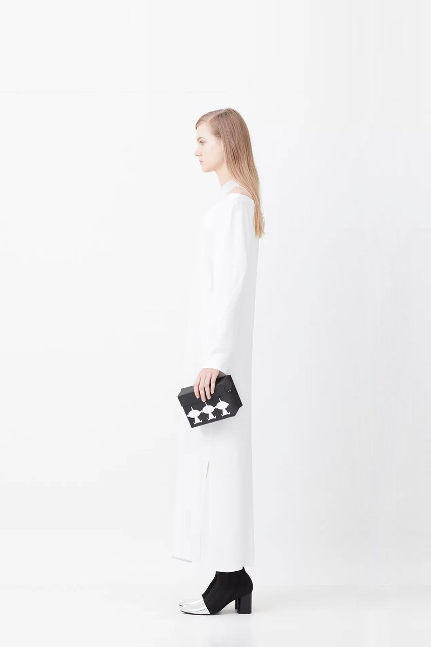 VESTIDO LONGO OMBRO A OMBRO CREPE E TULE