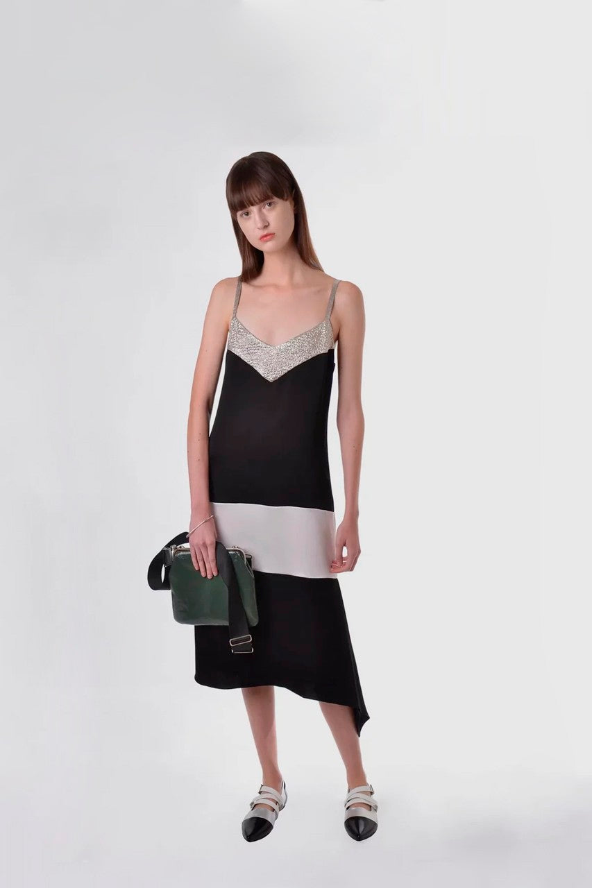 VESTIDO MIDI COM PALA PRATA