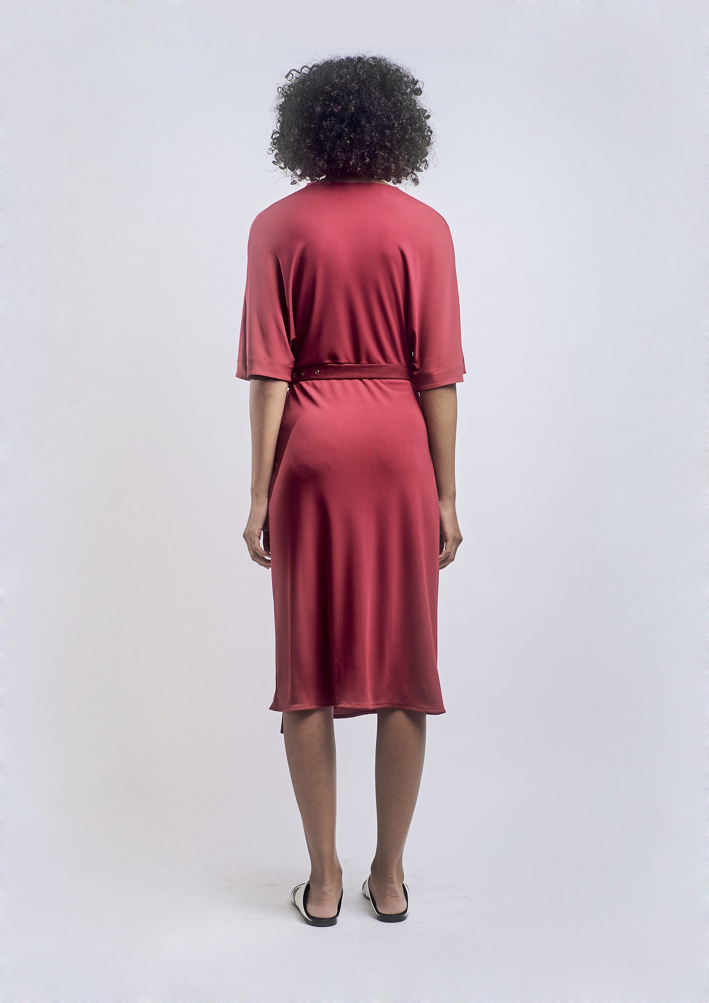 VESTIDO TRANSPASSADO COM MANGA DE JERSEY