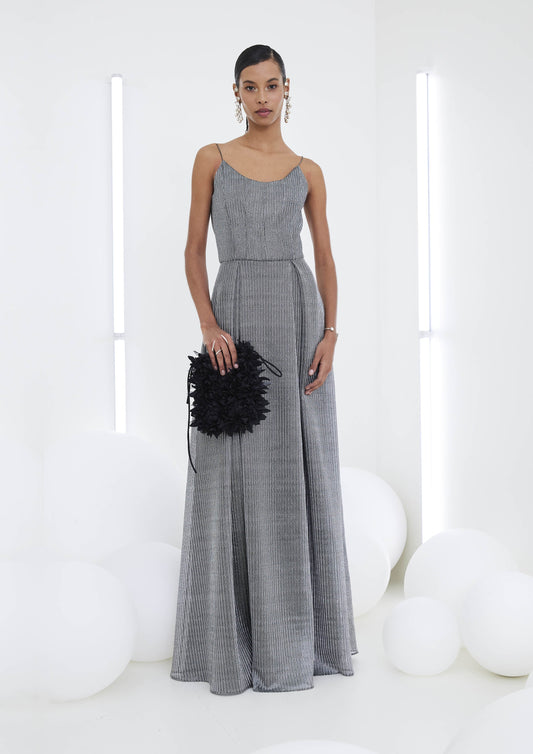 VESTIDO LONGO COM CORSELET DE TELA