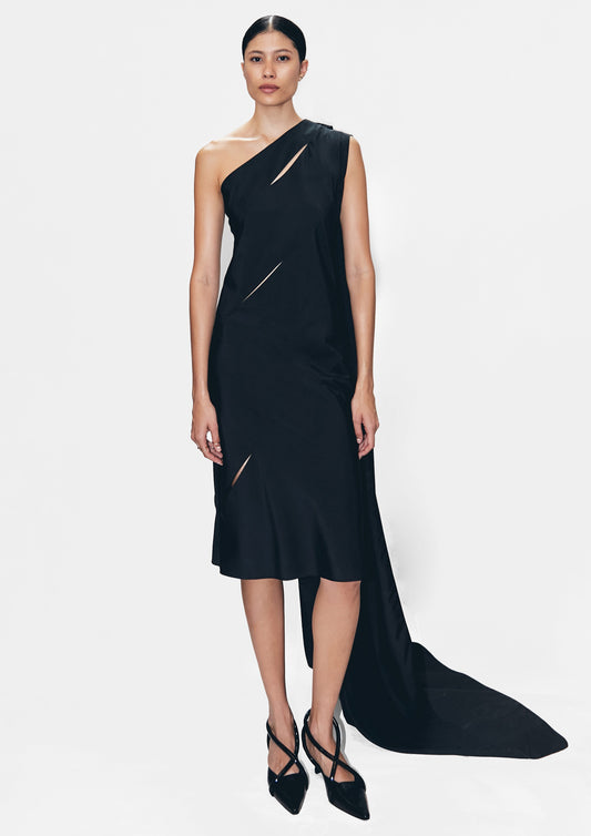 VESTIDO CURTO OMBRO ÚNICO COM CAPA