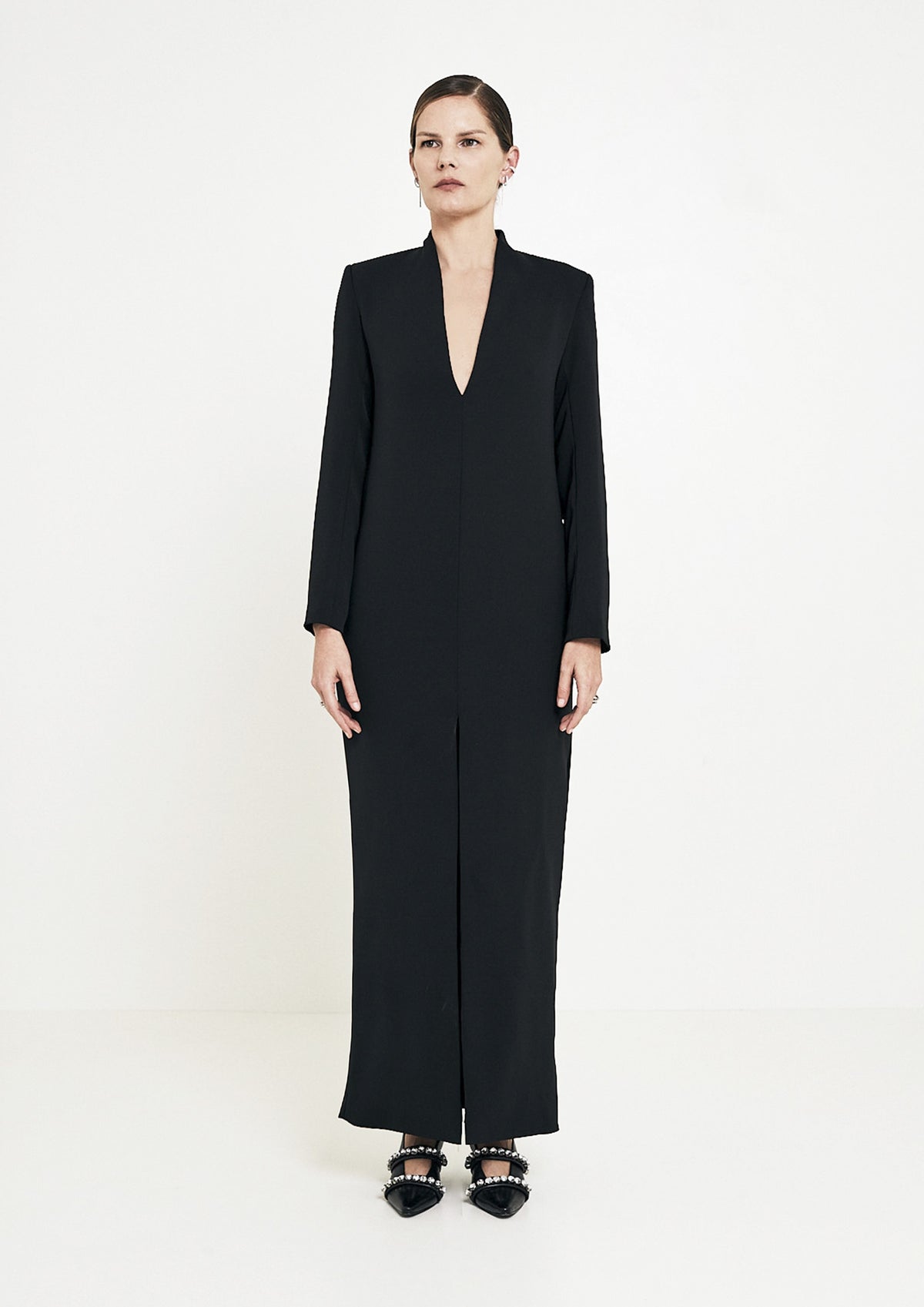 VESTIDO ALFAIATARIA COM DECOTE E FENDA