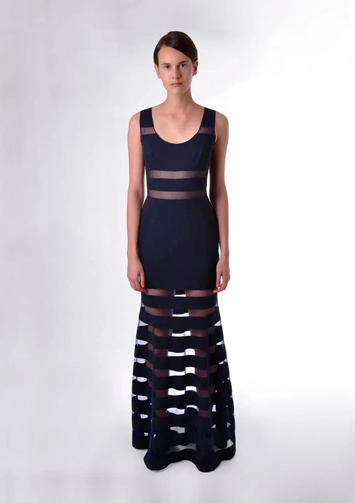 VESTIDO LONGO DE MALHA COM TULE