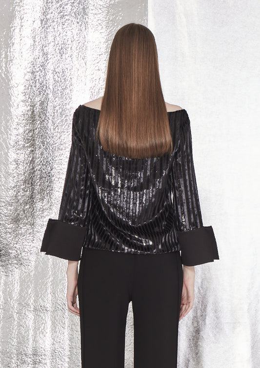 BLUSA DECOTE CANOA VELUDO STRIPE LINE