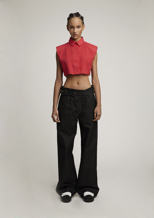 CAMISA CROPPED SEM MANGA COM OMBREIRA