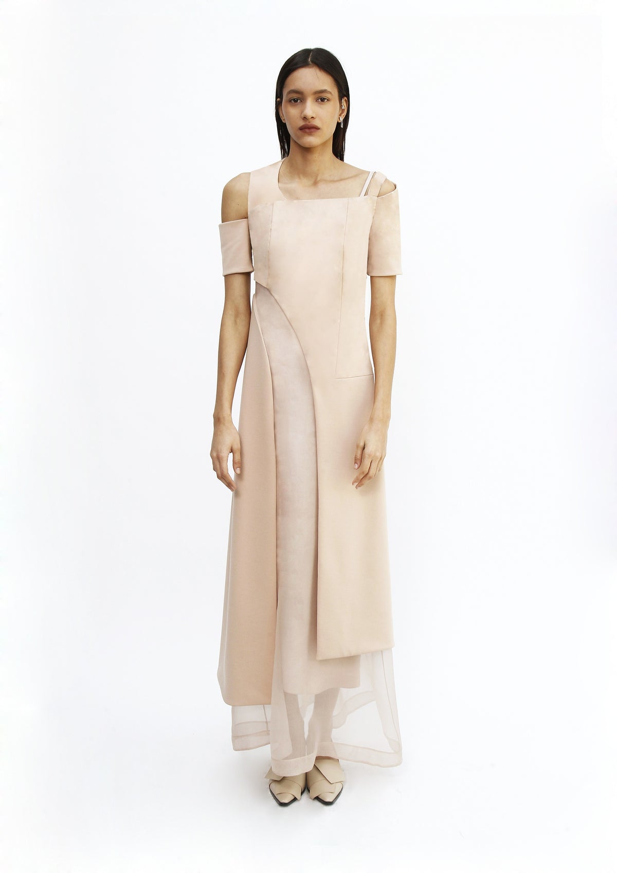 VESTIDO LONGO DE ORGANZA COM MALHA