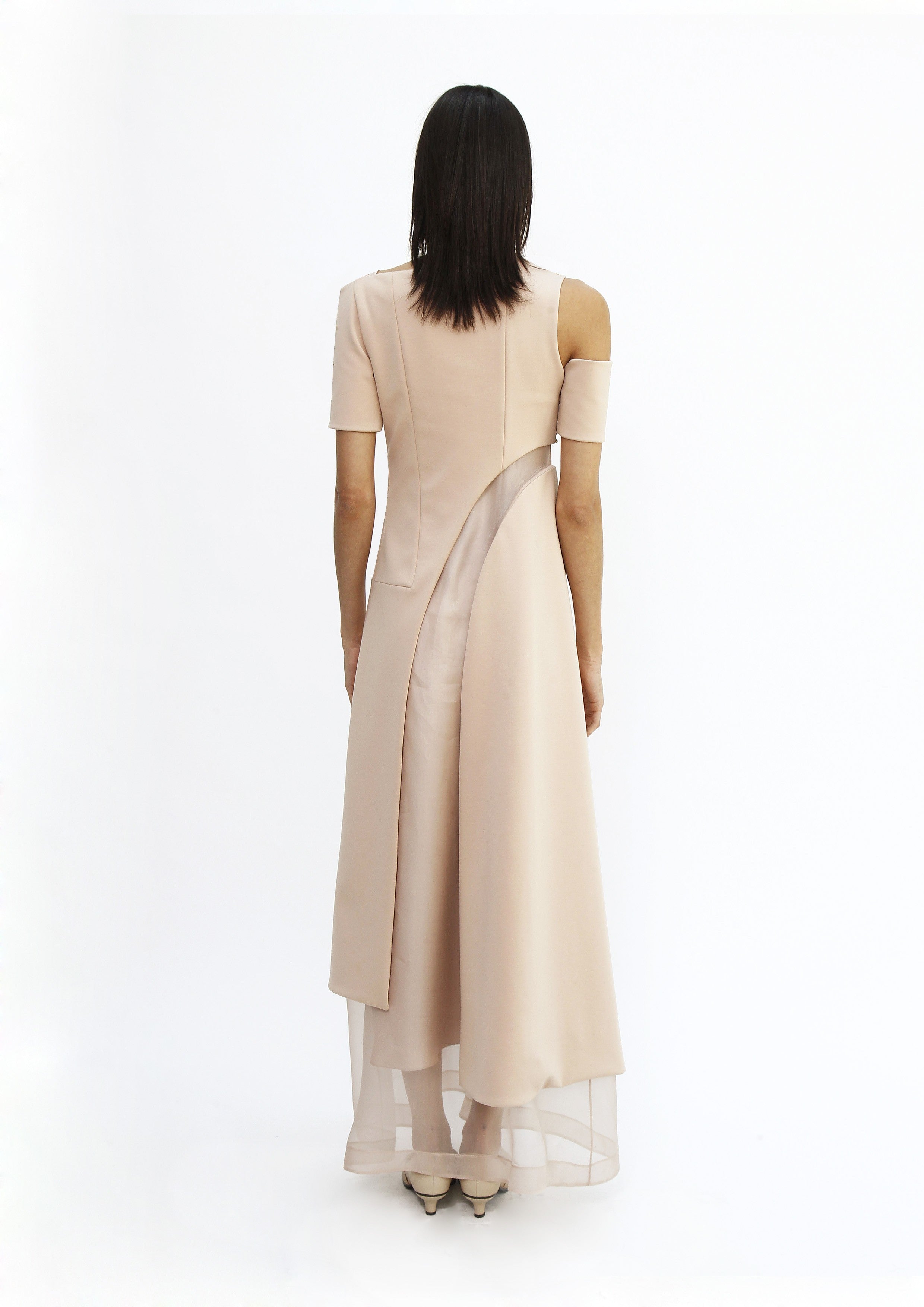 VESTIDO LONGO DE ORGANZA COM MALHA