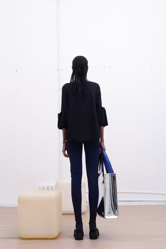 BLUSA COM MALHAS E DET. NAS MANGAS MALHA VISCOSE