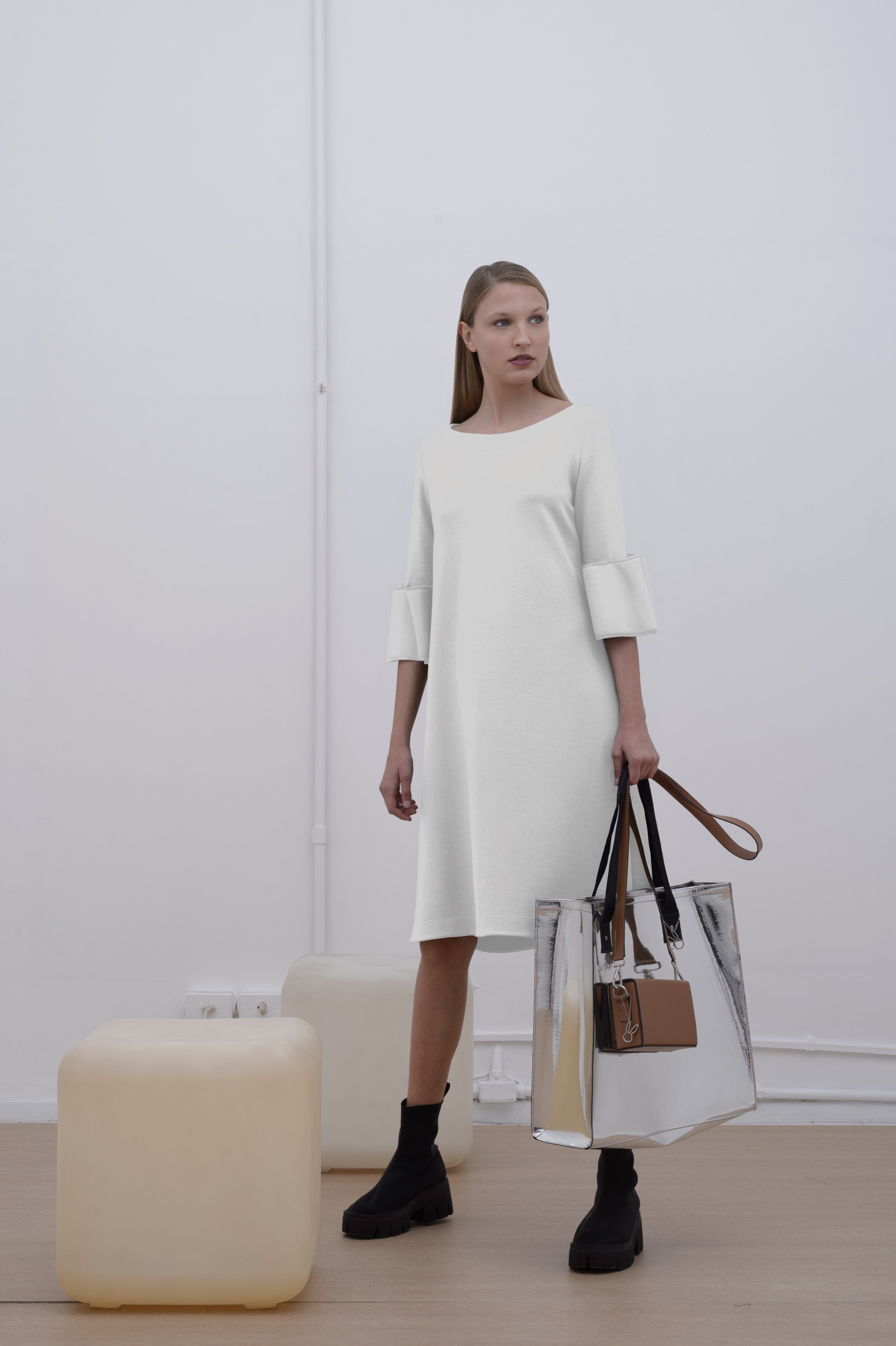 VESTIDO MANGA AMPLA MALHA VISCOSE
