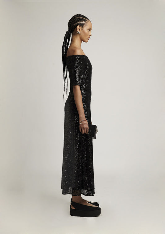 VESTIDO OMBRO A OMBRO DE PAETÊ