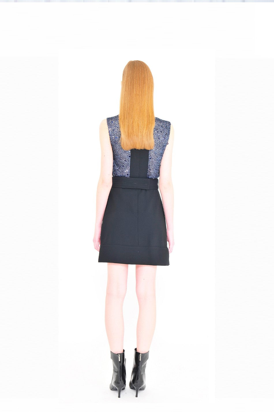 VESTIDO MINI GEOMETRICA CREPE E RENDA