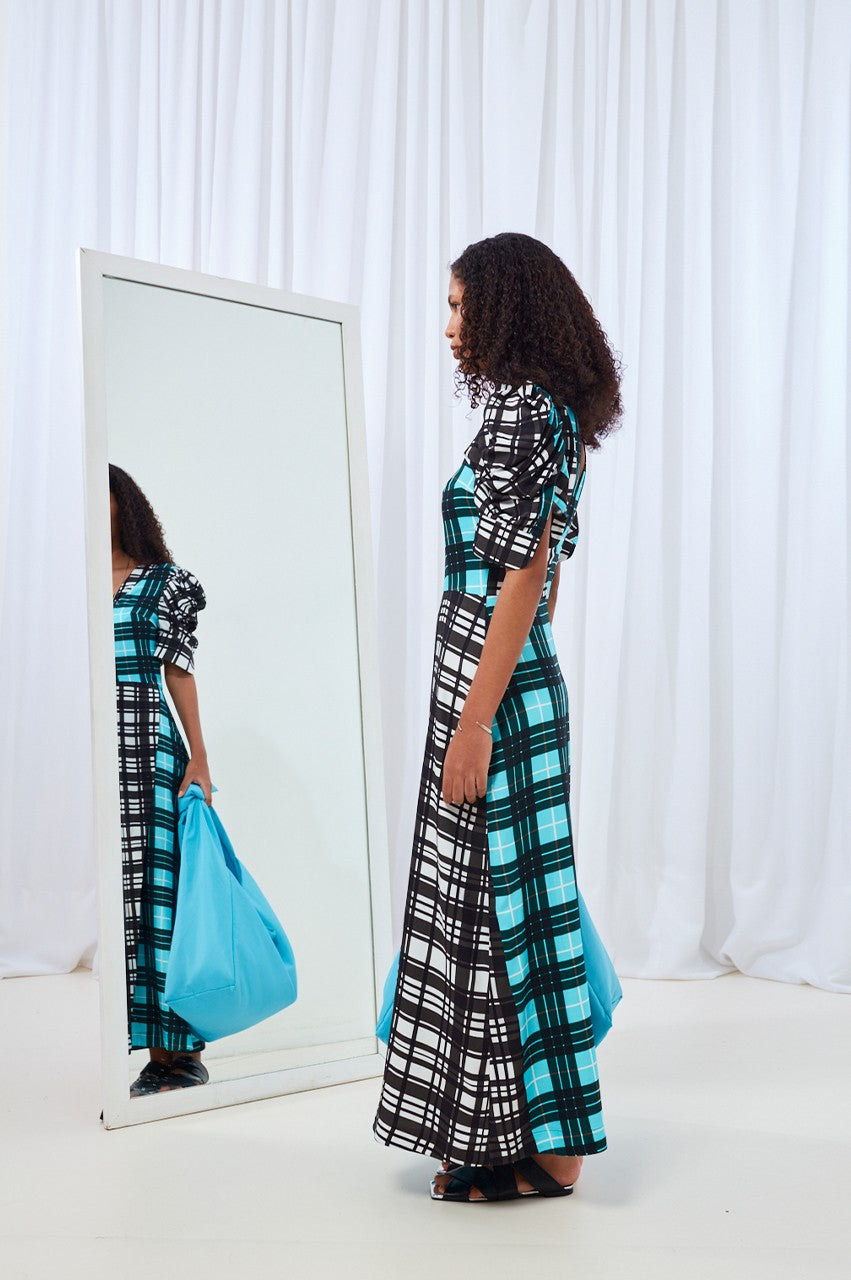 VESTIDO COM MANGA ESTAMPA XADREZ