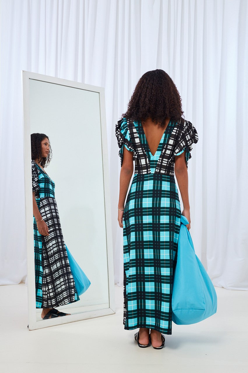 VESTIDO COM MANGA ESTAMPA XADREZ