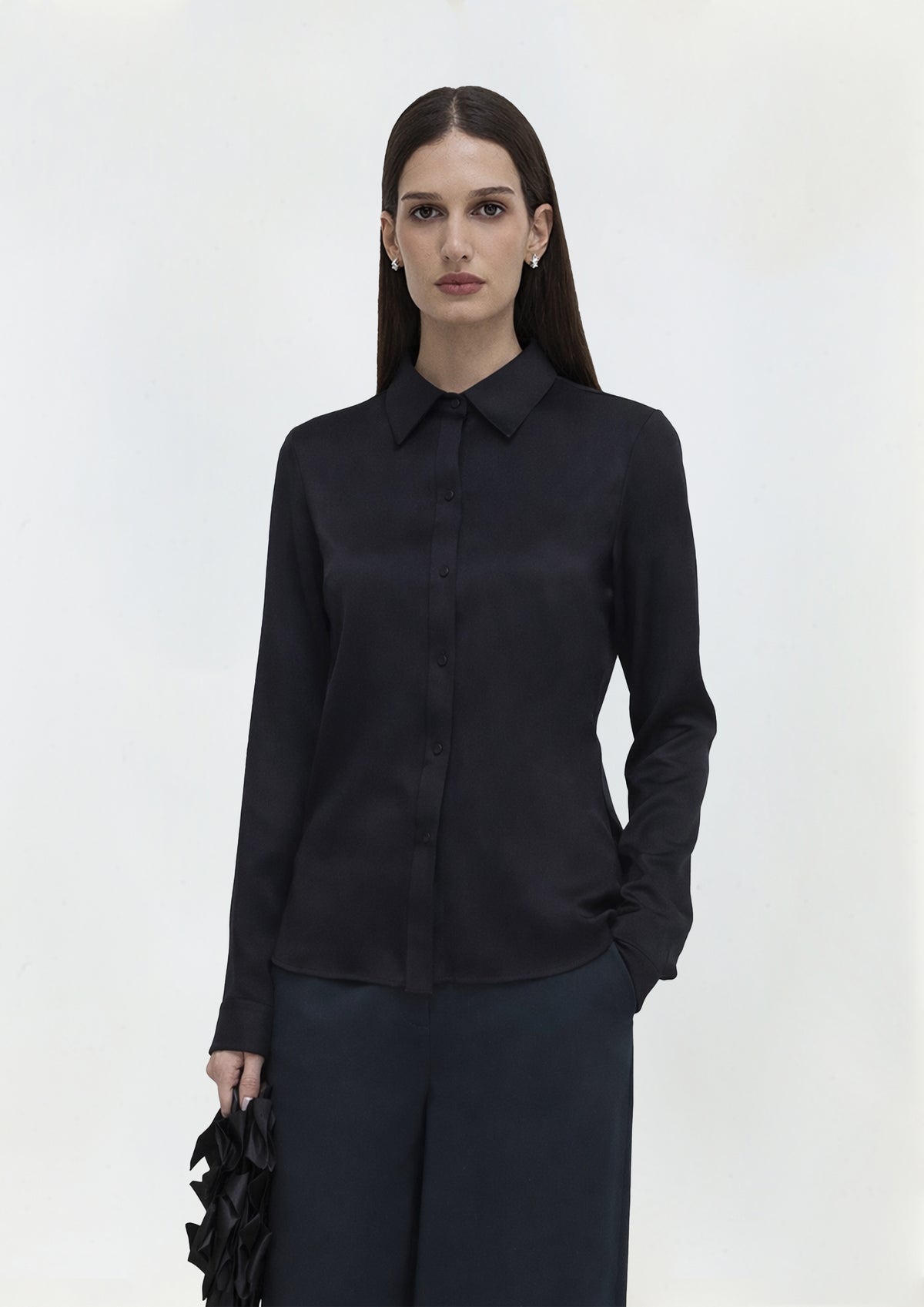 CAMISA CLÁSSICA DE CETIM DE SEDA