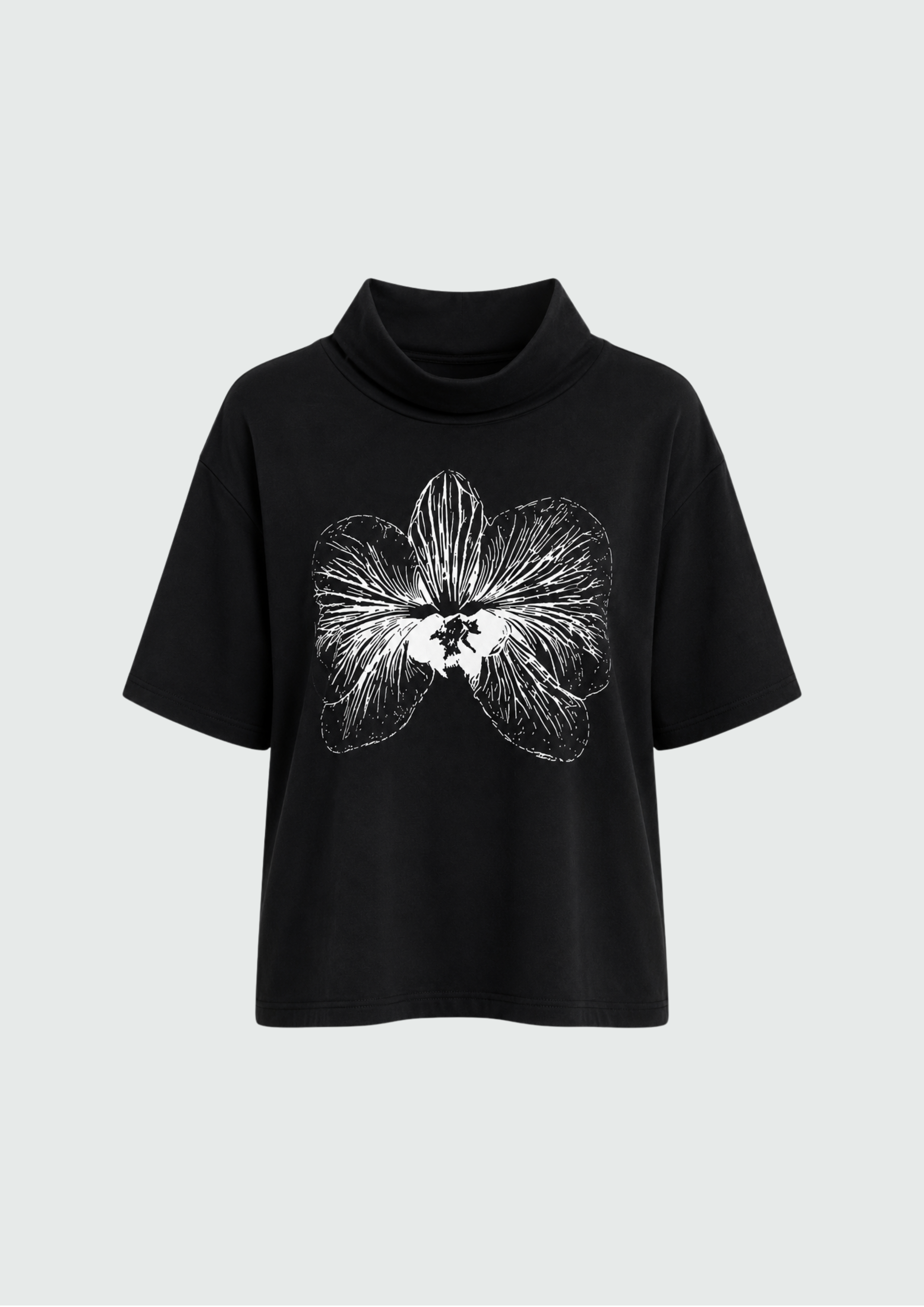 CAMISETA COM GOLA E ORQUÍDEA