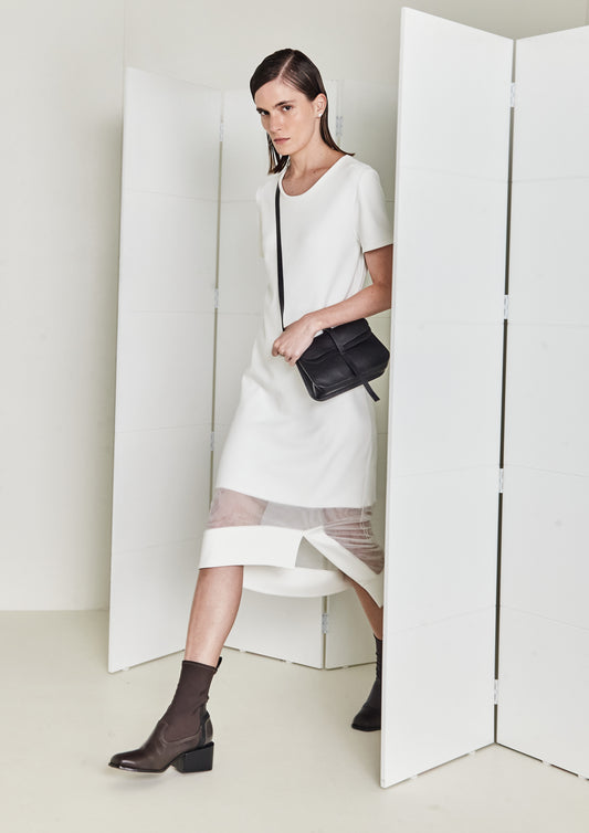 VESTIDO MIDI MALHA E TULE