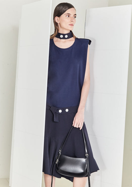VESTIDO MISTO COM CINTO