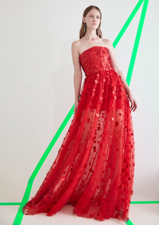 VESTIDO DE FESTA SEM ALÇA PETIT QUADRADO