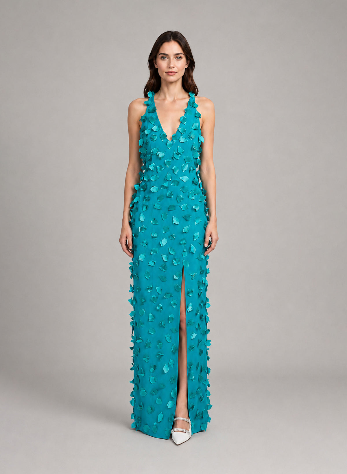 VESTIDO LONGO DECOTE V COM FENDA